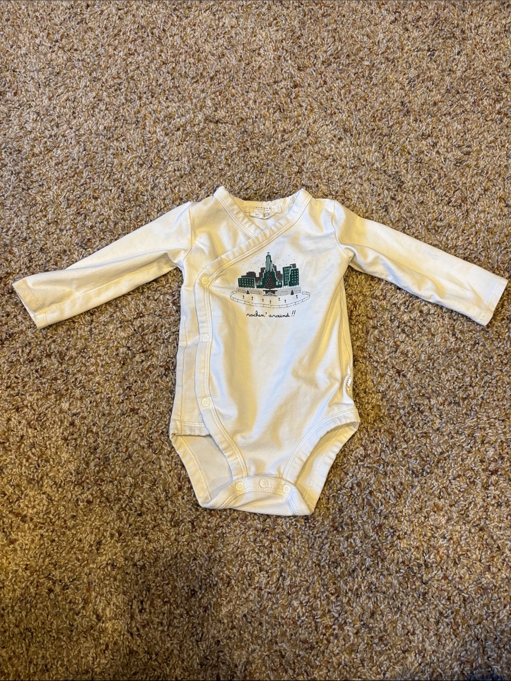 Cream Long-Sleeve Baby One-Piece Bodysuit with Holiday City Print